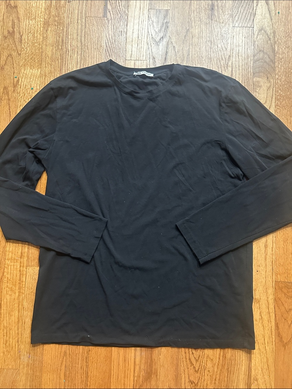 Zara Classic Unisex Cotton Black Long-Sleeve Crewneck Shirt XXL